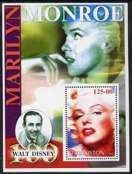Uzbekistan 2002 Marilyn Monroe & Walt Disney Centenary #07 perf m/sheet unmounted mint, stamps on films, stamps on cinema, stamps on entertainments, stamps on music, stamps on personalities, stamps on marilyn monroe, stamps on disney