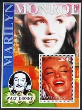 Uzbekistan 2002 Marilyn Monroe & Walt Disney Centenary #14 perf m/sheet unmounted mint, stamps on films, stamps on cinema, stamps on entertainments, stamps on music, stamps on personalities, stamps on marilyn monroe, stamps on disney