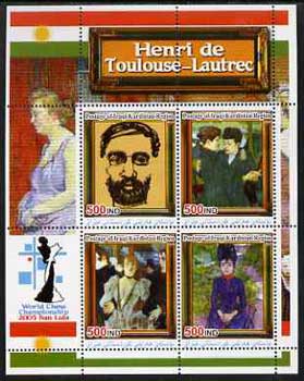 Iraqi Kurdistan Region 2005 World Chess Championship - Paintings by Toulouse-Lautrec perf sheetlet containing 4 values unmounted mint , stamps on chess, stamps on arts, stamps on toulouse-lautrec