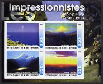 Ivory Coast 2003 Art of the Impressionists - Paintings by Atkhip Kuinji imperf sheetlet containing 4 values unmounted mint, stamps on , stamps on  stamps on arts, stamps on  stamps on 