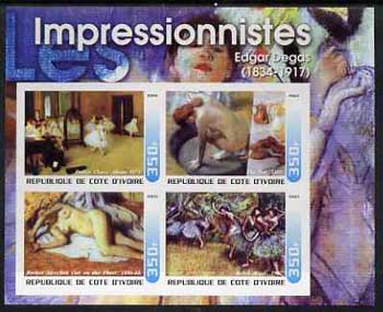 Ivory Coast 2003 Art of the Impressionists - Paintings by Edgar Degas imperf sheetlet containing 4 values unmounted mint, stamps on arts, stamps on degas, stamps on dancing, stamps on nudes