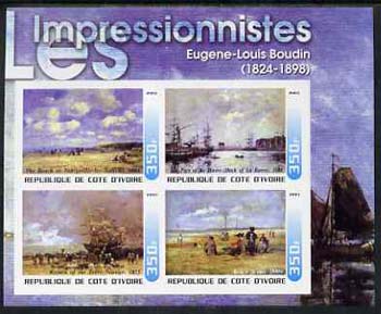 Ivory Coast 2003 Art of the Impressionists - Paintings by Eugene-Louis Boudin imperf sheetlet containing 4 values unmounted mint, stamps on , stamps on  stamps on arts, stamps on  stamps on 