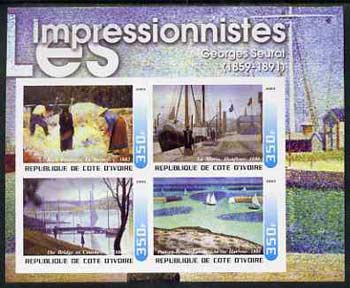 Ivory Coast 2003 Art of the Impressionists - Paintings by Georges Seurat imperf sheetlet containing 4 values unmounted mint, stamps on , stamps on  stamps on arts