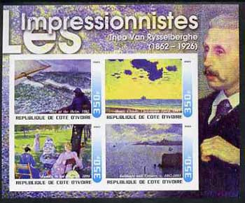 Ivory Coast 2003 Art of the Impressionists - Paintings by Theo Van Rysselberghe imperf sheetlet containing 4 values unmounted mint, stamps on , stamps on  stamps on arts, stamps on  stamps on 