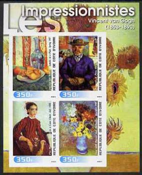 Ivory Coast 2003 Art of the Impressionists - Paintings by Van Gogh imperf sheetlet containing 4 values unmounted mint, stamps on arts, stamps on van gogh