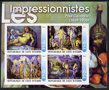 Ivory Coast 2003 Art of the Impressionists - Paintings by Paul Cezanne imperf sheetlet containing 4 values unmounted mint, stamps on , stamps on  stamps on arts, stamps on  stamps on cezanne, stamps on  stamps on nudes