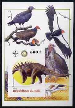 Mali 2005 Dinosaurs #04 - Polacanthus imperf m/sheet with Scout & Rotary Logos, background shows various Birds unmounted mint, stamps on scouts, stamps on rotary, stamps on dinosaurs, stamps on animals, stamps on birds