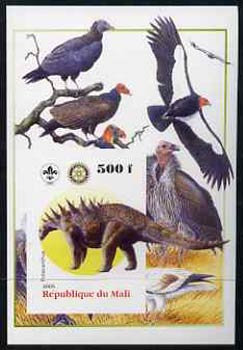 Mali 2005 Dinosaurs #04 - Polacanthus imperf m/sheet with Scout & Rotary Logos, background shows various Birds unmounted mint, stamps on , stamps on  stamps on scouts, stamps on  stamps on rotary, stamps on  stamps on dinosaurs, stamps on  stamps on animals, stamps on  stamps on birds