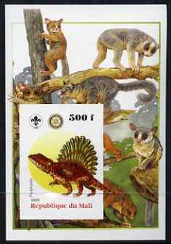 Mali 2005 Dinosaurs #08 - Platyhystix imperf m/sheet with Scout & Rotary Logos, background shows various Lemurs unmounted mint, stamps on , stamps on  stamps on scouts, stamps on  stamps on rotary, stamps on  stamps on dinosaurs, stamps on  stamps on animals