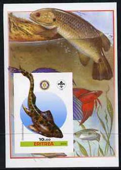 Eritrea 2005 Dinosaurs #05 - Groelandaspis imperf m/sheet with Scout & Rotary Logos, background shows various Fish unmounted mint, stamps on scouts, stamps on rotary, stamps on dinosaurs, stamps on fish