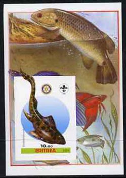 Eritrea 2005 Dinosaurs #05 - Groelandaspis imperf m/sheet with Scout & Rotary Logos, background shows various Fish unmounted mint, stamps on , stamps on  stamps on scouts, stamps on  stamps on rotary, stamps on  stamps on dinosaurs, stamps on  stamps on fish