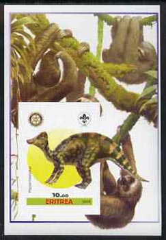 Eritrea 2005 Dinosaurs #08 - Hypacrosaurus imperf m/sheet with Scout & Rotary Logos, background shows various Sloths unmounted mint, stamps on , stamps on  stamps on scouts, stamps on  stamps on rotary, stamps on  stamps on dinosaurs, stamps on  stamps on animals, stamps on  stamps on 