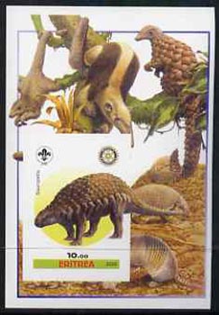 Eritrea 2005 Dinosaurs #10 - Sauropelta imperf m/sheet with Scout & Rotary Logos, background shows various Armadillos unmounted mint, stamps on , stamps on  stamps on scouts, stamps on  stamps on rotary, stamps on  stamps on dinosaurs, stamps on  stamps on animals, stamps on  stamps on 