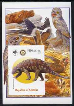 Somalia 2005 Dinosaurs #02 - Ankylosaurus imperf m/sheet with Scout & Rotary Logos, background shows various Birds unmounted mint, stamps on , stamps on  stamps on scouts, stamps on  stamps on rotary, stamps on  stamps on dinosaurs, stamps on  stamps on animals, stamps on  stamps on birds