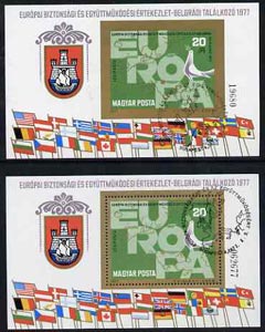 Hungary 1977 Conference for Security & Co-operation in Europe, perf & imperf m/sheet fine used with special cancels, Mi BL 126A & B , stamps on europa, stamps on flags