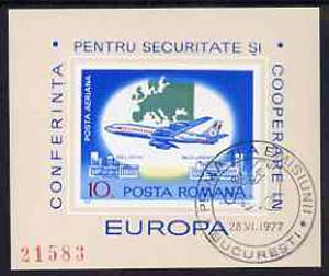 Rumania 1977 Conference for Security & Co-operation in Europe, imperf m/sheet fine used, Mi BL144, stamps on , stamps on  stamps on europa, stamps on  stamps on aviation