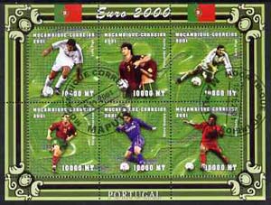 Mozambique 2001 Euro 2000 Football Championship perf sheetlet #1 (Portugal) containing 6 values fine cto used Mi 1950-55, stamps on football, stamps on sport