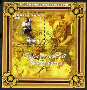 Mozambique 2001 Sydney Olympics perf s/sheet #1 showing Andre Agassi (Tennis) cto used, stamps on olympics, stamps on tennis, stamps on 