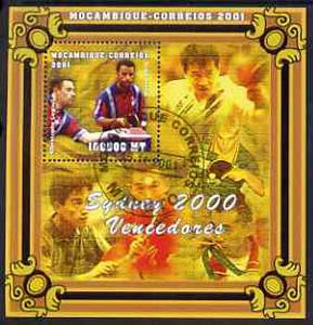 Mozambique 2001 Sydney Olympics perf s/sheet #5 showing Christophe Legout & Damien Eldi (Table Tennis) cto used, stamps on , stamps on  stamps on olympics, stamps on  stamps on table tennis, stamps on  stamps on 