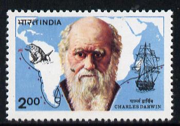 India 1983 Charles Darwin (with Map of Voyage, Ship & Animal) mounted mint SG 1085, stamps on animals  maps  personalities  ships wildlife, stamps on darwin