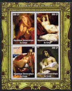 Congo 2005 Nude Paintings by Delacroix perf sheetlet containing 4 values unmounted mint, stamps on arts, stamps on nudes, stamps on delacroix