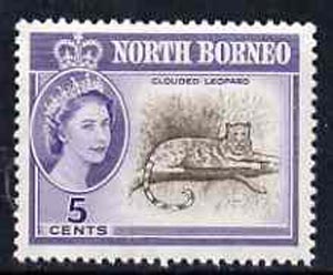 North Borneo 1961 Clouded Leopard 5c (from def set) unmounted mint, SG 393, stamps on , stamps on  stamps on animals, stamps on  stamps on cats, stamps on  stamps on leopards