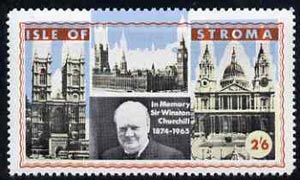 Stroma 1968 Churchill 2s6d single showing fine upward shift of blue by 4mm, minor gum disturbance, stamps on churchill, stamps on personalities, stamps on london