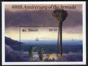 St Vincent 1988 400th Anniversary of Spanish Armada perf m/sheet unmounted mint SG MS1143, stamps on ships