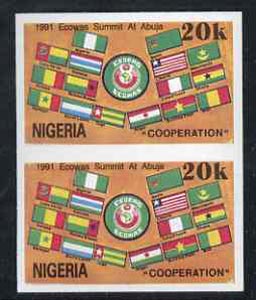 Nigeria 1991 Economic Commission of West African States Summit (ECOWAS) 20k imperf pair unmounted mint, SG 610var, stamps on , stamps on  stamps on flags