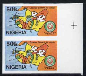 Nigeria 1991 Economic Commission of West African States Summit (ECOWAS) 50k imperf pair unmounted mint, SG 611var, stamps on , stamps on  stamps on flags