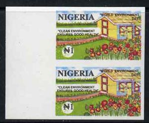 Nigeria 1993 World Environment Day 1n Suburban Garden imperf pair unmounted mint, SG 656var, stamps on environment, stamps on gardens