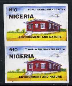 Nigeria 1993 World Environment Day 10n Rural House imperf pair unmounted mint, SG 658var, stamps on environment, stamps on housing