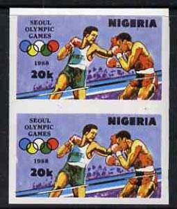 Nigeria 1988 Seoul Olympic Games 20k (Boxing) imperf pair unmounted mint, SG 566var, stamps on , stamps on  stamps on sport, stamps on  stamps on olympics, stamps on  stamps on boxing