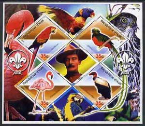 Haiti 2005 Exotic Birds perf sheetlet containing 4 diamond shaped values plus label showing Baden Powell, unmounted mint, stamps on birds, stamps on parrots, stamps on scouts
