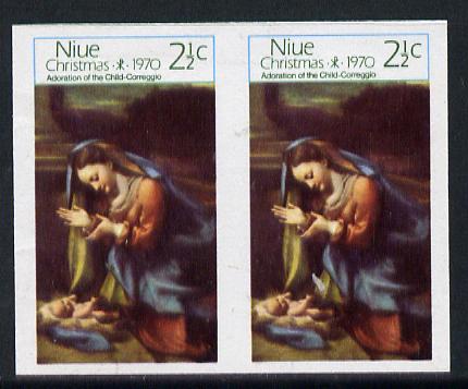Niue 1970 Christmas 2.5c (Correggio's Virgin & Child) unmounted mint imperf pair, SG 154var, stamps on arts, stamps on christmas, stamps on correggio