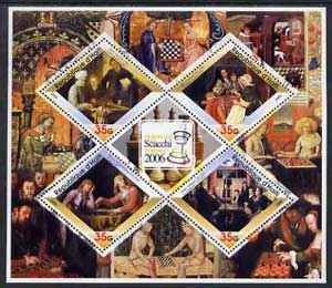 Haiti 2005 Chess on Paintings #1 perf sheetlet containing 4 diamond shaped values plus label for Torino 2006 Olympiad, unmounted mint, stamps on , stamps on  stamps on chess, stamps on  stamps on arts