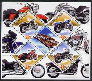 Haiti 2005 Harley Davidson Motorcycles perf sheetlet containing 4 diamond shaped values plus label, unmounted mint