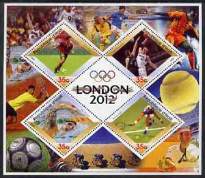 Haiti 2005 London 2012 Olympics perf sheetlet containing 4 diamond shaped values plus label, unmounted mint, stamps on olympics, stamps on football, stamps on basketball, stamps on swimming, stamps on tennis, stamps on bicycles, stamps on , stamps on sport