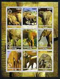 Congo 2003 Elephants perf sheetlet containing 9 values each with Rotary Logo unmounted mint, stamps on , stamps on  stamps on animals, stamps on  stamps on elephants, stamps on  stamps on rotary