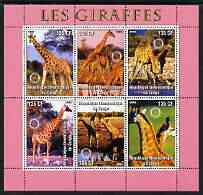 Congo 2003 Giraffes perf sheetlet #02 (pink border) containing 6 values each with Rotary Logo, unmounted mint, stamps on , stamps on  stamps on rotary, stamps on  stamps on animals, stamps on  stamps on giraffes