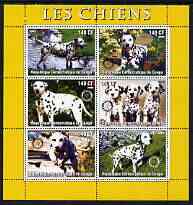 Congo 2003 Dogs (Dalmations) perf sheetlet #01 (yellow border) containing 6 values each with Rotary Logo, unmounted mint, stamps on , stamps on  stamps on rotary, stamps on  stamps on dogs, stamps on  stamps on dalmations