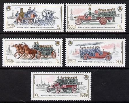 Russia 1984 Fire Engines 1st Issue set of 5 (inc horse drawn) unmounted mint, SG 5510-14, stamps on , stamps on  stamps on fire, stamps on  stamps on horse, stamps on  stamps on horse drawn, stamps on  stamps on rescue, stamps on  stamps on horses