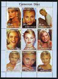 Kyrgyzstan 2003 Cameron Diaz perf sheetlet containing 9 values unmounted mint, stamps on , stamps on  stamps on films, stamps on  stamps on movies, stamps on  stamps on cinema, stamps on  stamps on personalities, stamps on  stamps on entertainments, stamps on  stamps on women