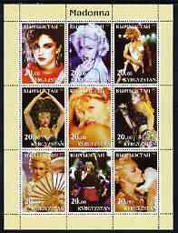 Kyrgyzstan 2003 Madonna perf sheetlet containing 9 values unmounted mint, stamps on , stamps on  stamps on personalities, stamps on  stamps on entertainments, stamps on  stamps on music, stamps on  stamps on pops, stamps on  stamps on women