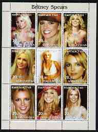 Kyrgyzstan 2003 Britney Spears perf sheetlet containing 9 values unmounted mint, stamps on personalities, stamps on entertainments, stamps on music, stamps on women, stamps on pops
