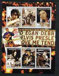 Kyrgyzstan 2003 Elvis Presley perf sheetlet containing 6 values unmounted mint, stamps on music, stamps on personalities, stamps on elvis, stamps on entertainments, stamps on films, stamps on cinema, stamps on motorbikes, stamps on 
