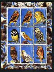 Somalia 2003 Owls perf sheetlet containing 9 values unmounted mint, stamps on , stamps on  stamps on birds, stamps on  stamps on birds of prey, stamps on  stamps on owls