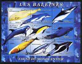 Somalia 2003 Whales & Dolphins perf sheetlet containing 9 values unmounted mint, stamps on marine life, stamps on whales, stamps on dolphins