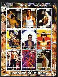 Congo 2003 History of the Cinema #01 perf sheetlet containing 9 values unmounted mint (Showing Bruce Lee), stamps on , stamps on  stamps on films, stamps on  stamps on cinema, stamps on  stamps on movies, stamps on  stamps on entertainments, stamps on  stamps on personalities, stamps on  stamps on martial arts, stamps on  stamps on 