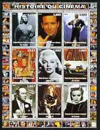 Congo 2003 History of the Cinema #16 perf sheetlet containing 9 values unmounted mint (Showing James Dean, Bob Hope, Marilyn, etc)